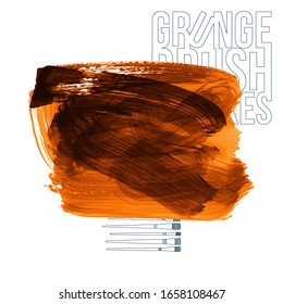 Orange brush stroke and texture. Grunge vector abstract hand - painted element. Underline and border design.