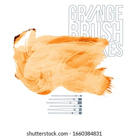 Orange brush stroke and texture. Grunge vector abstract hand - painted element. Underline and border design.