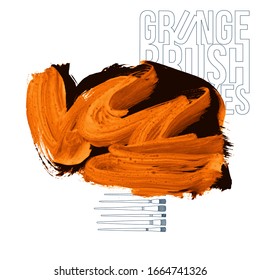 Orange brush stroke and texture. Grunge vector abstract hand - painted element. Underline and border design.