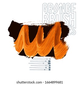 Orange brush stroke and texture. Grunge vector abstract hand - painted element. Underline and border design.