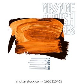 Trazo y textura de pincel naranja. Grunge vectorial abstracto de la mano - elemento pintado. Diseño de subrayado y borde.