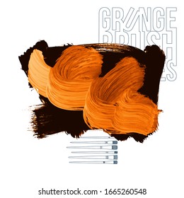 Orange brush stroke and texture. Grunge vector abstract hand - painted element. Underline and border design.
