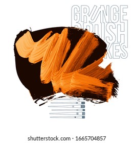 Orange brush stroke and texture. Grunge vector abstract hand - painted element. Underline and border design.