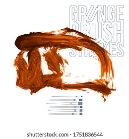 Orange brush stroke and texture. Grunge vector abstract hand - painted element. Underline and border design.