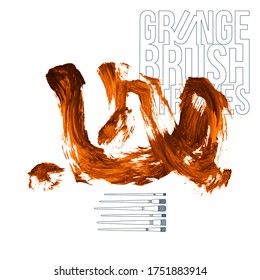 Orangefarbener Pinselstrich und Textur. farbige, abstrakte, farbige Vektorgrafik - lackiertes Element. Unterstreichen und Grenzdesign.