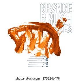Trazo y textura de pincel naranja. Grunge vector abstracto mano - elemento pintado. Diseño de subrayado y borde.