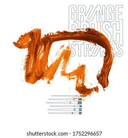 Orangefarbener Pinselstrich und Textur. farbige, abstrakte, farbige Vektorgrafik - lackiertes Element. Unterstreichen und Grenzdesign.