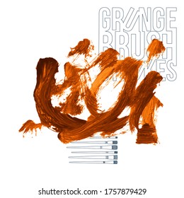 Orange brush stroke and texture. Grunge vector abstract hand - painted element. Underline and border design.