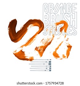 Orange brush stroke and texture. Grunge vector abstract hand - painted element. Underline and border design.