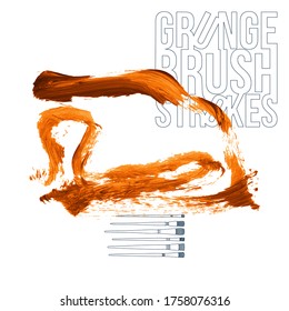 Orange brush stroke and texture. Grunge vector abstract hand - painted element. Underline and border design.