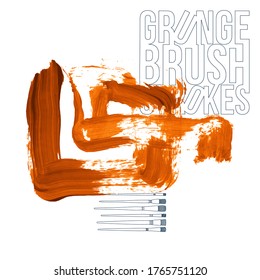 Orange brush stroke and texture. Grunge vector abstract hand - painted element. Underline and border design.
