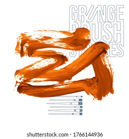 Orange brush stroke and texture. Grunge vector abstract hand - painted element. Underline and border design.