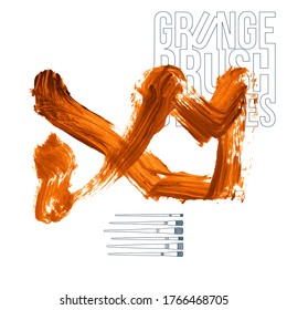 Orange brush stroke and texture. Grunge vector abstract hand - painted element. Underline and border design.