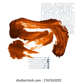 Orange brush stroke and texture. Grunge vector abstract hand - painted element. Underline and border design.