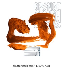 Orange brush stroke and texture. Grunge vector abstract hand - painted element. Underline and border design.