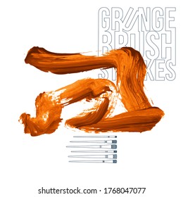Orange brush stroke and texture. Grunge vector abstract hand - painted element. Underline and border design.