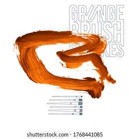 Orange brush stroke and texture. Grunge vector abstract hand - painted element. Underline and border design.
