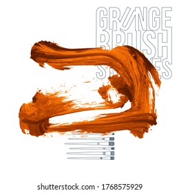 Orange brush stroke and texture. Grunge vector abstract hand - painted element. Underline and border design.