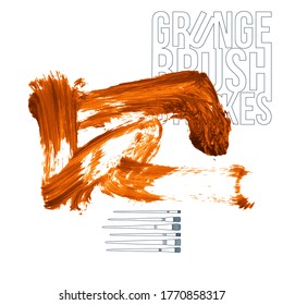 Orange brush stroke and texture. Grunge vector abstract hand - painted element. Underline and border design.