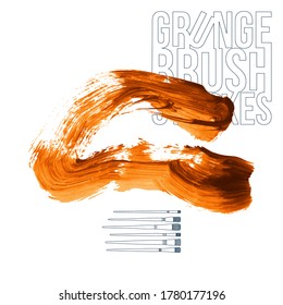 Orange brush stroke and texture. Grunge vector abstract hand - painted element. Underline and border design.