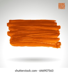 Orange brush stroke and texture. Grunge vector abstract hand - painted element. Underline and border design.