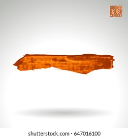 Orange brush stroke and texture. Grunge vector abstract hand - painted element. Underline and border design.
