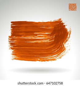 Orange brush stroke and texture. Grunge vector abstract hand - painted element. Underline and border design.