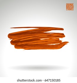 Orange brush stroke and texture. Grunge vector abstract hand - painted element. Underline and border design.