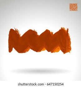 Orange brush stroke and texture. Grunge vector abstract hand - painted element. Underline and border design.