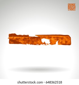 Orange brush stroke and texture. Grunge vector abstract hand - painted element. Underline and border design.