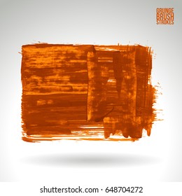 Orange brush stroke and texture. Grunge vector abstract hand - painted element. Underline and border design.