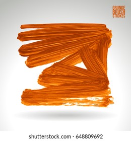 Orange brush stroke and texture. Grunge vector abstract hand - painted element. Underline and border design.
