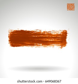 Orange brush stroke and texture. Grunge vector abstract hand - painted element. Underline and border design.