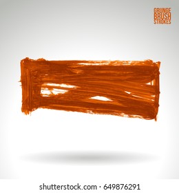 Orange brush stroke and texture. Grunge vector abstract hand - painted element. Underline and border design.