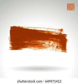 Orange brush stroke and texture. Grunge vector abstract hand - painted element. Underline and border design.
