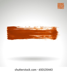 Orange brush stroke and texture. Grunge vector abstract hand - painted element. Underline and border design.