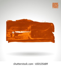 Orange brush stroke and texture. Grunge vector abstract hand - painted element. Underline and border design.