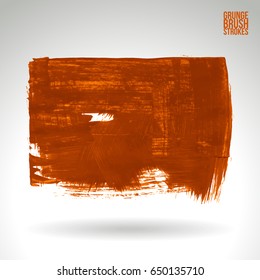 Orange brush stroke and texture. Grunge vector abstract hand - painted element. Underline and border design.