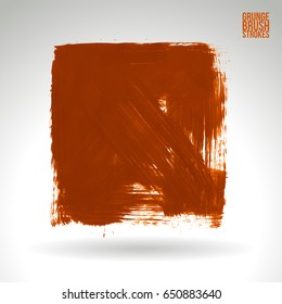 Orange brush stroke and texture. Grunge vector abstract hand - painted element. Underline and border design.