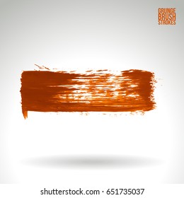 Orange brush stroke and texture. Grunge vector abstract hand - painted element. Underline and border design.