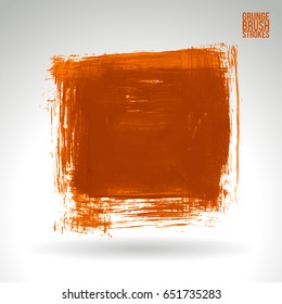 Orange brush stroke and texture. Grunge vector abstract hand - painted element. Underline and border design.