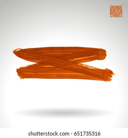 Orange brush stroke and texture. Grunge vector abstract hand - painted element. Underline and border design.
