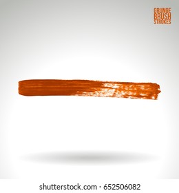 Orange brush stroke and texture. Grunge vector abstract hand - painted element. Underline and border design.