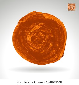 Orange brush stroke and texture. Grunge vector abstract hand - painted element. Underline and border design.