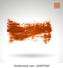Orange brush stroke and texture. Grunge vector abstract hand - painted element. Underline and border design.