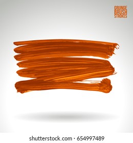 Orange brush stroke and texture. Grunge vector abstract hand - painted element. Underline and border design.