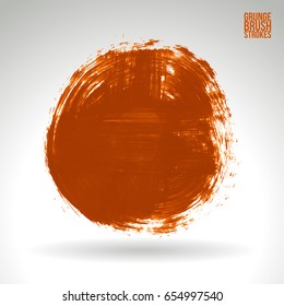 Orange brush stroke and texture. Grunge vector abstract hand - painted element. Underline and border design.