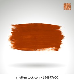 Orange brush stroke and texture. Grunge vector abstract hand - painted element. Underline and border design.