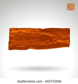 Orange brush stroke and texture. Grunge vector abstract hand - painted element. Underline and border design.