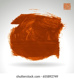 Orange brush stroke and texture. Grunge vector abstract hand - painted element. Underline and border design.